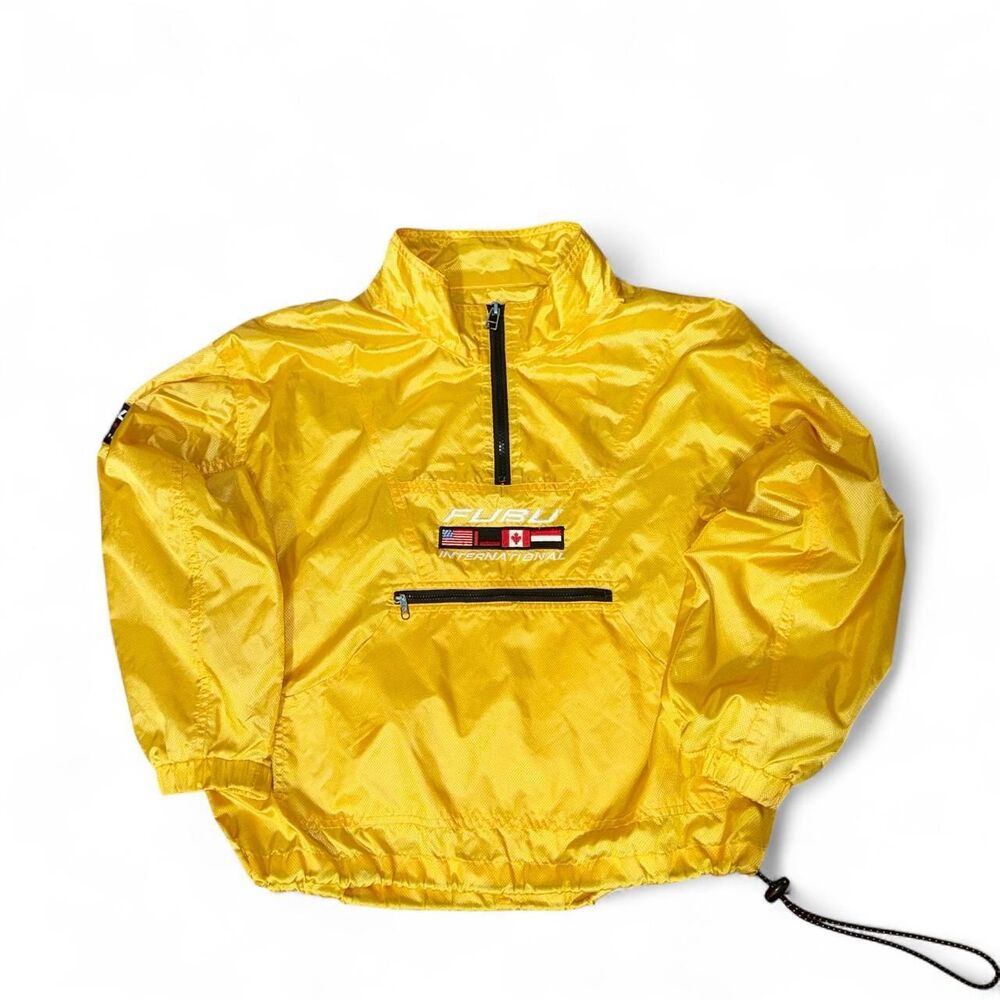 Vintage FUBU International Yellow Half Zip Cropped Windbreaker Women's Size L